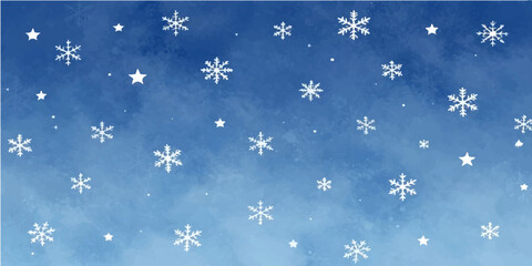 A seamless blue Christmas background featuring a festive winter pattern of white snowflakes and stars on a cold December sky design for holiday celebrations and New Year wallpaper art
