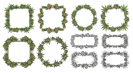 Obraz premium Floral frames and wreaths composed of leaves and small blossoms