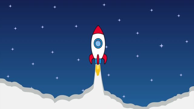 Seamless Loop Rocket Animation with blue sky and star background. Transportation vector Looping animation. easy to use