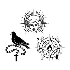 Holy Spirit Fire Stained Glass Emblems and Dove Icon Bundle