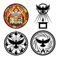 Peace Dove Prayer and Shrine Cross Silhouette Icon Bundle