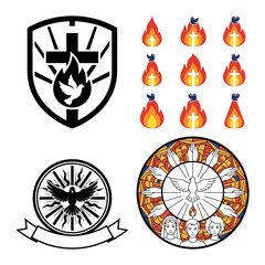 Pentecost Holy Spirit Tongues of Fire Stained Glass Style Icon Bundle