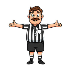 Fototapeta premium A cartoon referee standing with arms outstretched on transparent background