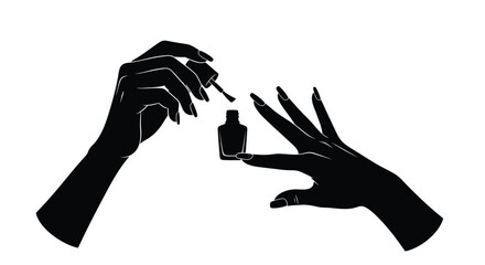 Obraz premium Elegant hands applying nail polish in a black and white silhouette