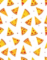 Repeated Pizza Slice Pattern on White Background in an Animated Style