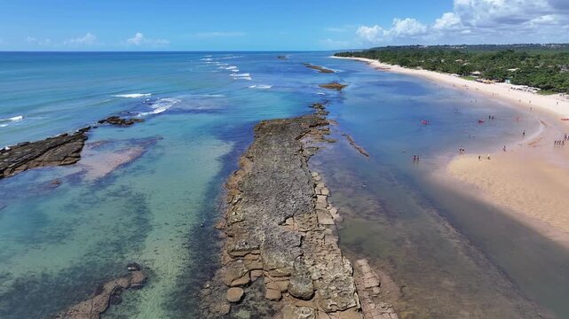 Porto Seguro Skyline At Porto Seguro In Bahia Brazil. Beach Landscape. Beautiful Coastline. Travel Destination. Porto Seguro Skyline In Porto Seguro In Brazil. Mangrove Sand Bank. Brazil Northeast.