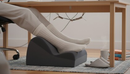 Comfortable Footrest for Home Office Home Office Footrest Comfort Relaxation Workspace Cozy Socks. Concept featuring home office, footrest, comfort, relaxation, workspace for professional commercia...