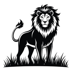 Fototapeta premium majestic lion silhouette line art vector illustration with a white background
