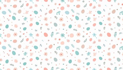 Pastel Floral Pattern with Soft Blooms and Leaves on White Background