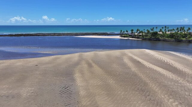 Porto Seguro Skyline At Porto Seguro In Bahia Brazil. Beach Landscape. Beautiful Coastline. Travel Destination. Porto Seguro Skyline In Porto Seguro In Brazil. Mangrove Sand Bank. Brazil Northeast.