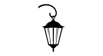 A black silhouette of a vintage hanging lantern on a white background © arfanah02