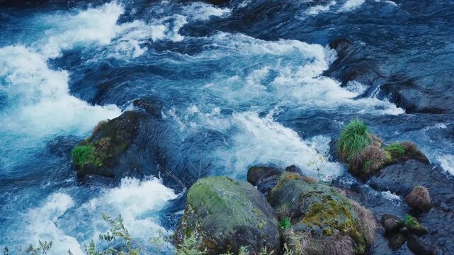 Rapid Current of Clear Cold River Surface of Daiya River in Nikko Japan