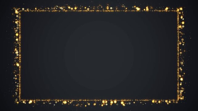 golden shiny and glittering particles border frame on black background animation, abstract luxury valentines day and christmas and new year social media motion design element