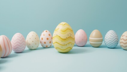 Fototapeta premium Colorful easter eggs in various patterns on pastel background colorful eggs decorated eggs