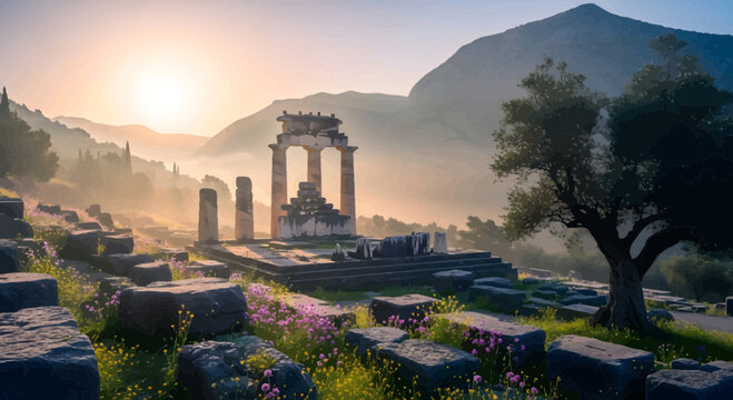 Ancient Greek Tholos Temple Ruins at Delphi.