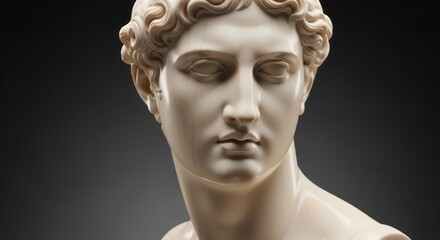 Elegant Marble Sculpture of a Young Man Sculpture Marble Classical Statue Portrait Head Young Man. Concept featuring sculpture, marble, classical, statue, portrait for professional commercial design.