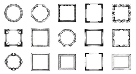 Collection of various black border frames and shapes