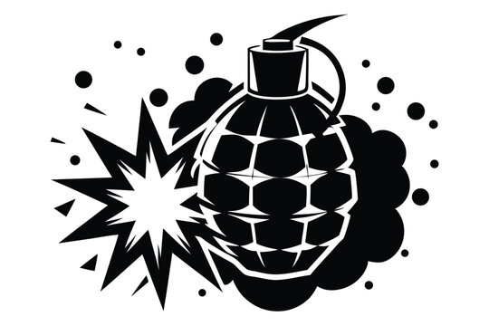 grenade explosion silhouette line art vector illustration with a white background