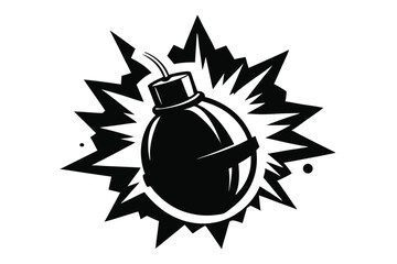 Obraz premium grenade explosion silhouette line art vector illustration with a white background