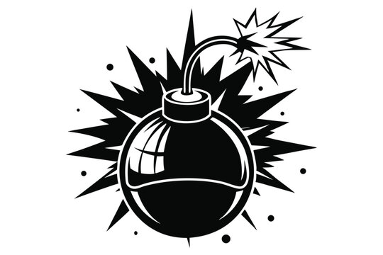 grenade explosion silhouette line art vector illustration with a white background