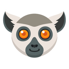 Fototapeta premium A cute cartoon illustration of a lemur's face. The lemur has large, expressive orange eyes and a smiling expression