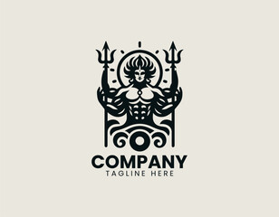 Multi armed muscular deity with trident symbol in clean modern spiritual vector illustration