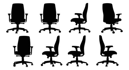 Silhouette collection of office chairs in various reclining and upright positions © arfanah02
