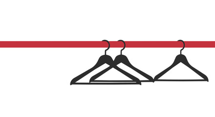 Three black coat hangers hanging on a red clothing rod © MSF