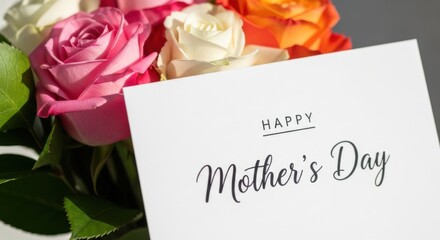 Beautiful mother's day card with roses bouquet for mom