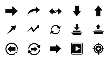 Collection of black arrow and direction icons in a minimalist silhouette