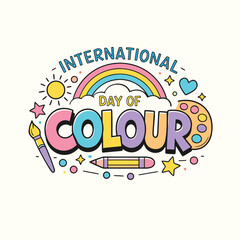 International day of colour illustration featuring a rainbow sun art supplies and cheerful decorations high-quality