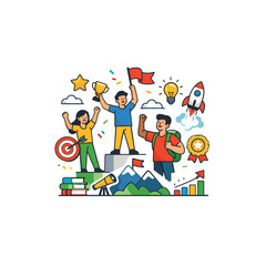 A vibrant illustration depicts a mother and son reading surrounded by fantastical imagery high-quality professional