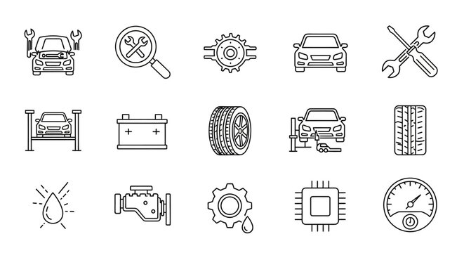 Automotive Repair and Maintenance Icons Set.