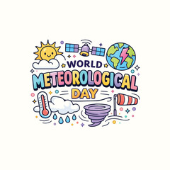 Colorful illustration celebrating world meteorological day with weather icons and a playful design high-quality professional