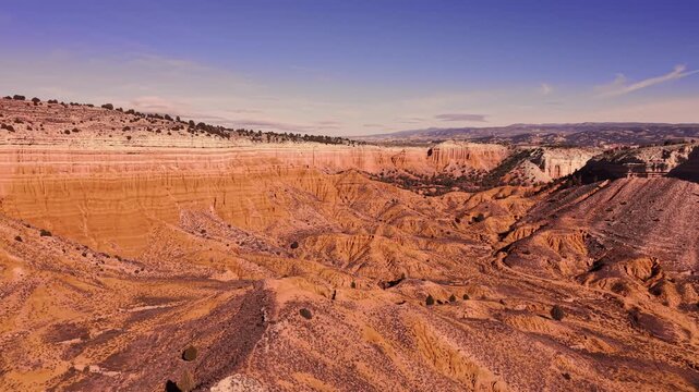 Aerial view of erosion formations in Rambla Barrachina, Red Canyon of Teruel, Spain