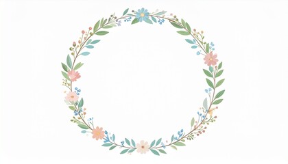 Floral wreath vector illustration green leaves pink flowers circular frame spring nature design