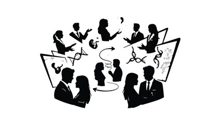 business people communicating remotely with laptops and smartphones