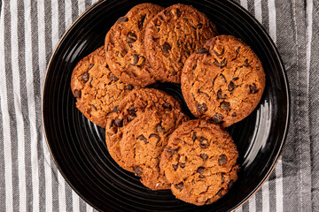 Chocolate cookies with chocolate chips sweet dessert homemade baking tasty snack fresh gourmet food...