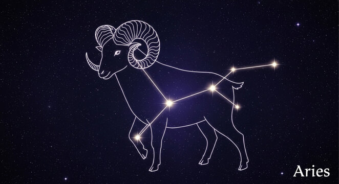 Aries constellation depicted as a ram with stars and lines.