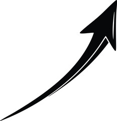 Black upward curving arrow on a white background indicating growth or progress (100