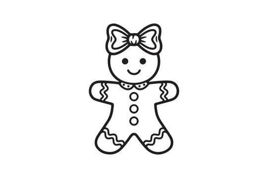 Black and White Gingerbread Girl Illustration with Bow