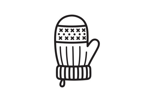 Black and White Winter Mitten Illustration with Knitted Pattern