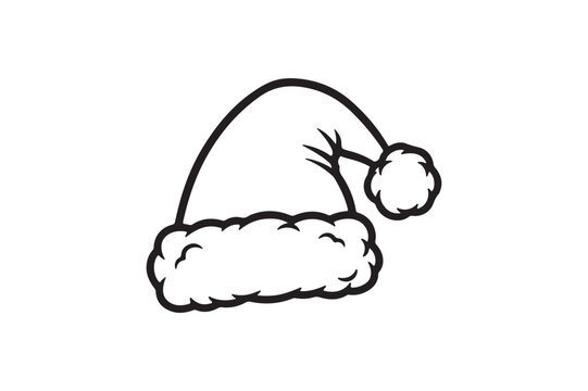 Classic Santa Hat Silhouette, Black and White Christmas Illustration