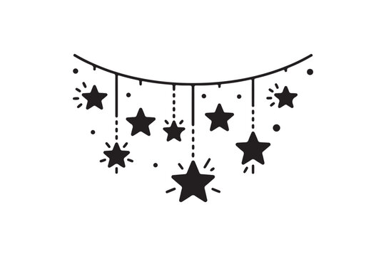 Hanging Star Garland Silhouette,  Festive Decorative String Design