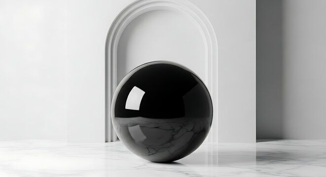 Modern black sphere in arched frame