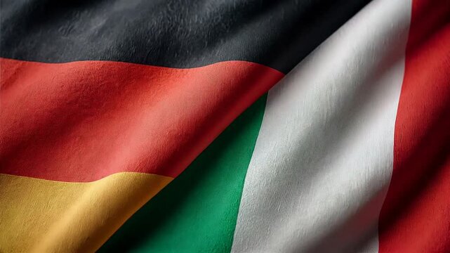 german and italien flag waving together. relations between germany and italy. friendship partnership european union