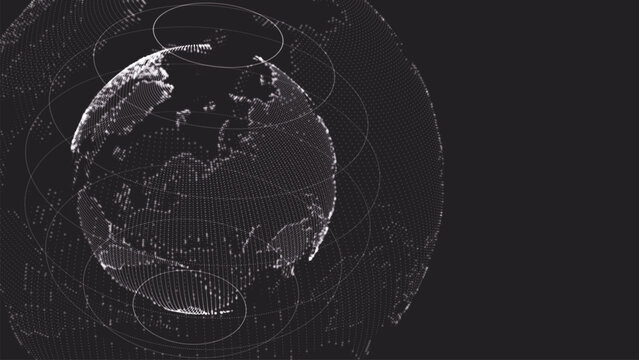 A digital model of the Earth, assembled from glowing dots and lines. The image symbolizes the unity of the world, technology, and the future of digital civilization.