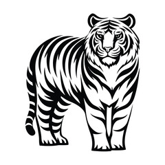 Fototapeta premium Minimalist Black and White Tiger Head Stencil Vector Illustration for Tattoo or Logo