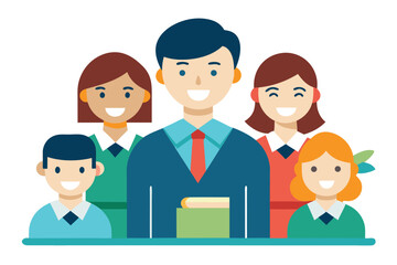Fototapeta premium Colorful diverse group of five smiling individuals in a flat design illustration style
