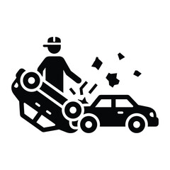 Naklejka premium Black silhouette of a traffic accident involving two cars and person standing nearby